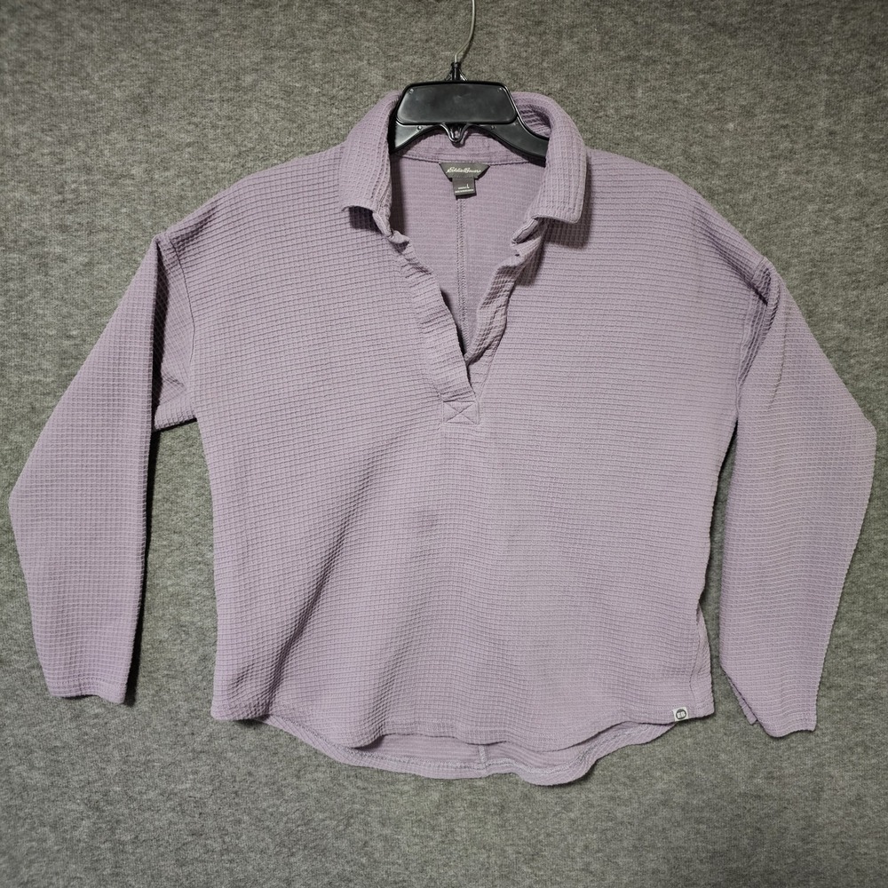 Eddie Bauer Women's Waffle Knit Long Sleeve Pullover Collared Top Purple - Sz Lg